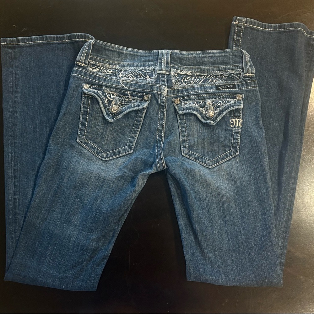 Miss Me Dark Blue Bootcut Jeans with Contrast Stitching
